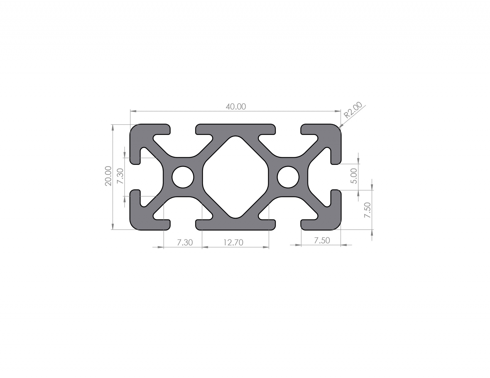 Aluminiumprofil 20x40 Nut 5 I-Typ